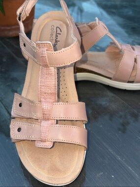 Clarks April Cove Blush Leather Sandals - Beige/Rose 8M NWB